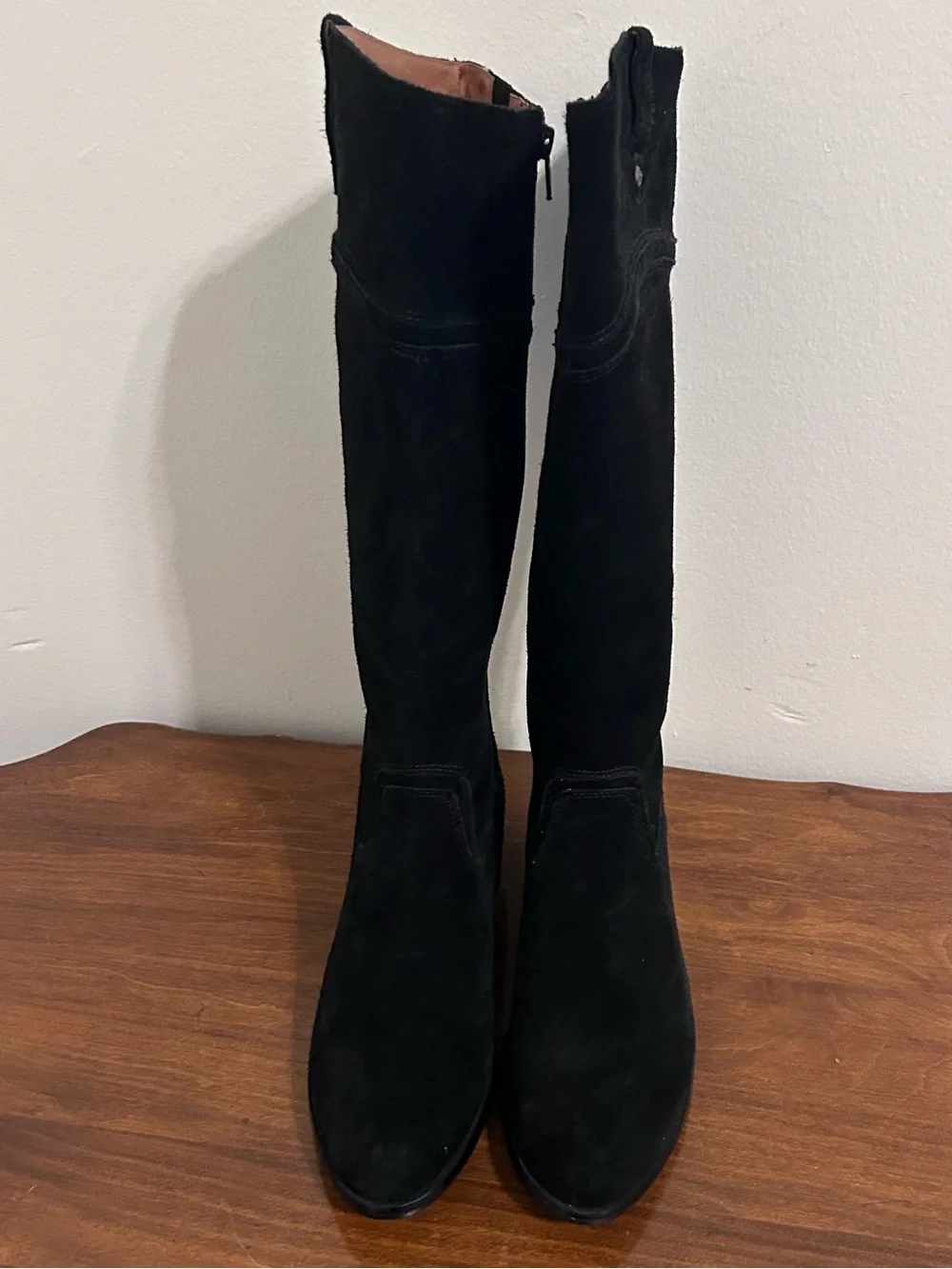 Corso Como Black Suede Tall Leather Riding Zip Flat Boots Women’s Size 8